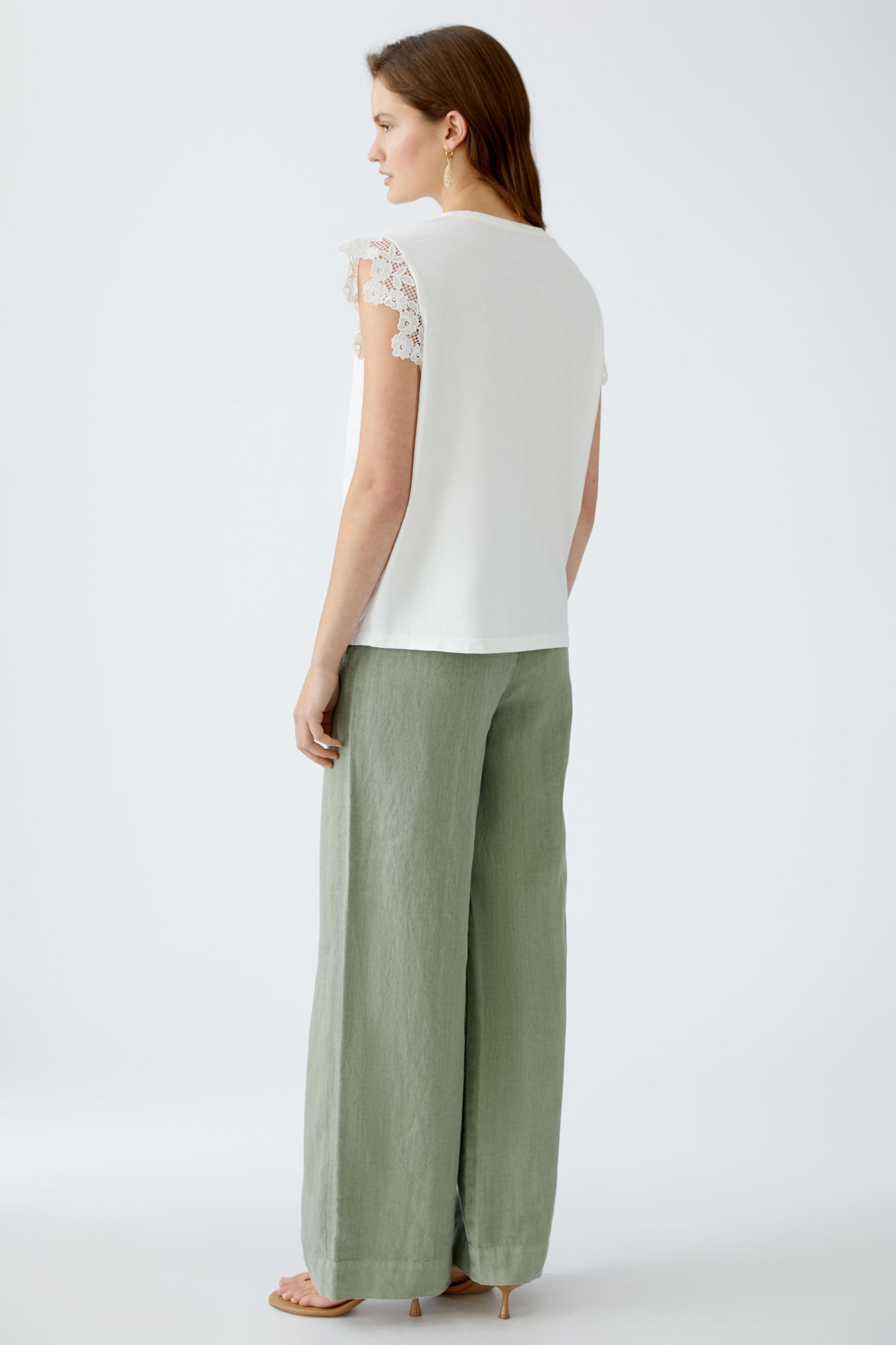 Oui- Cotton Tee with Lace Sleeve