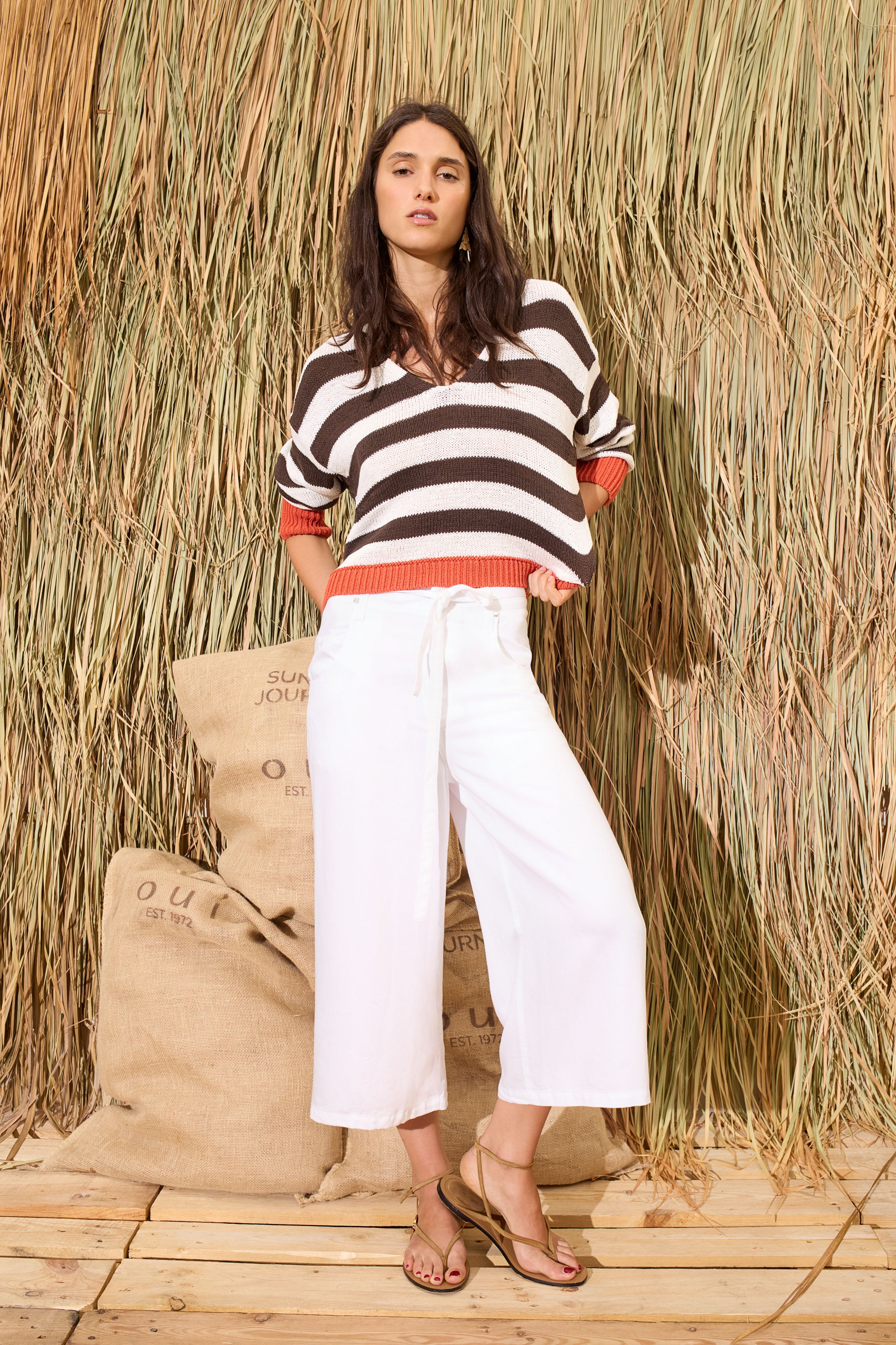 Oui Bermuda White Denim Shorts
