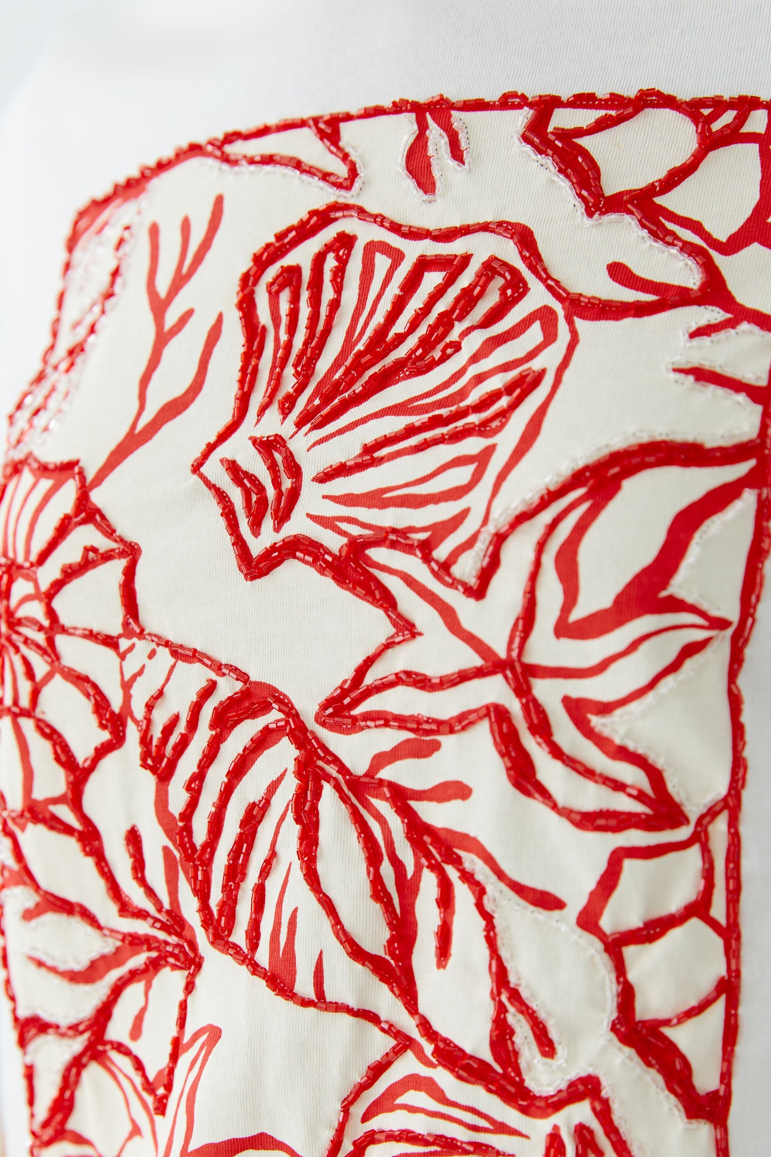 Oui - Red and White Shell Print T-Shirt