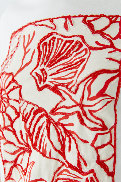 Oui - Red and White Shell Print T-Shirt