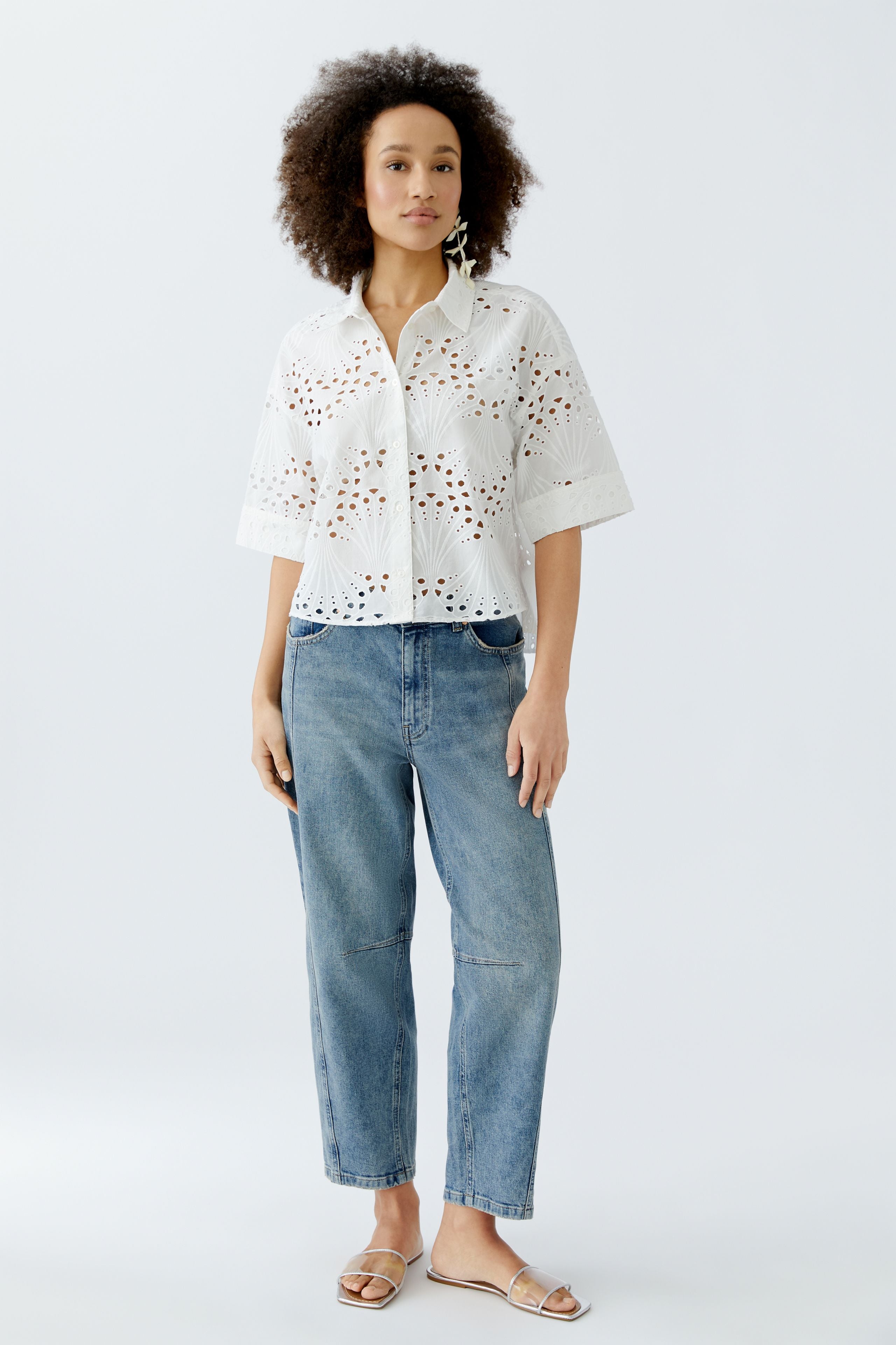 Oui- Crop cotton lace shirt