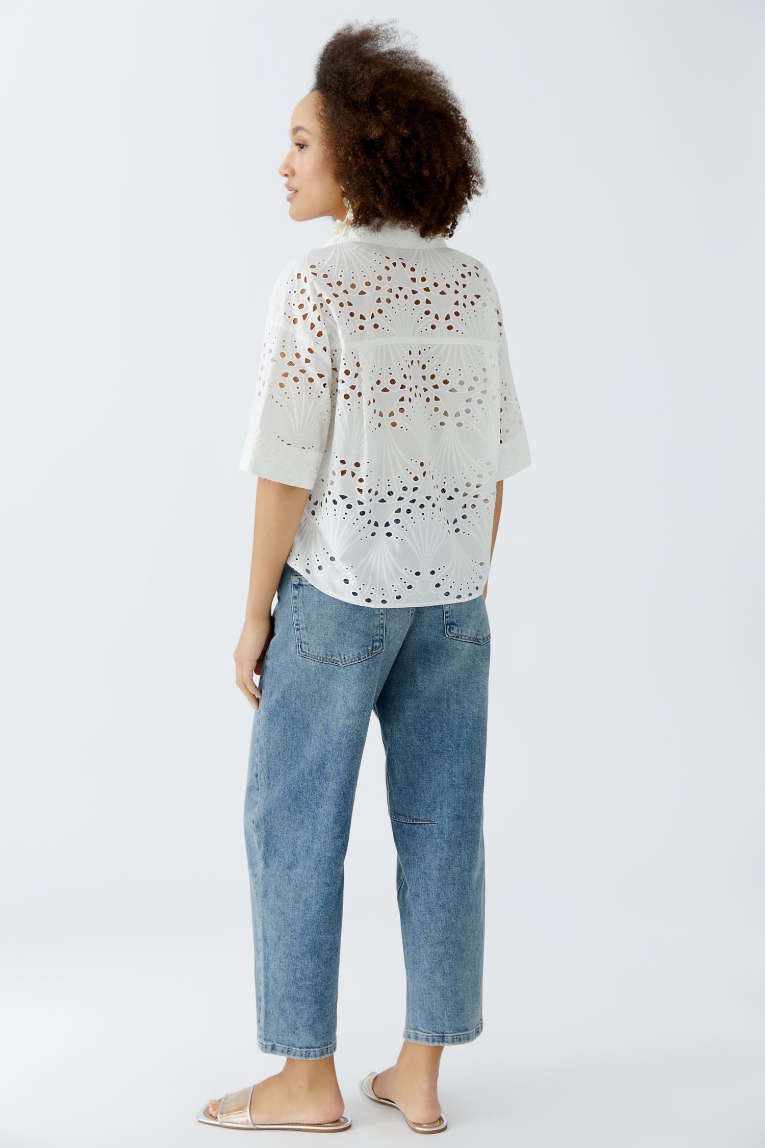Oui- Crop cotton lace shirt