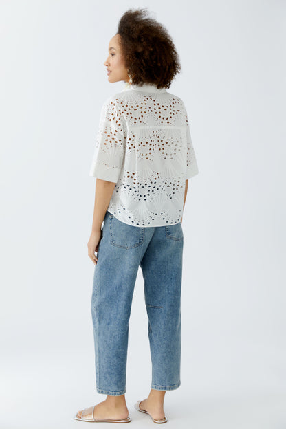 Oui- Crop cotton lace shirt