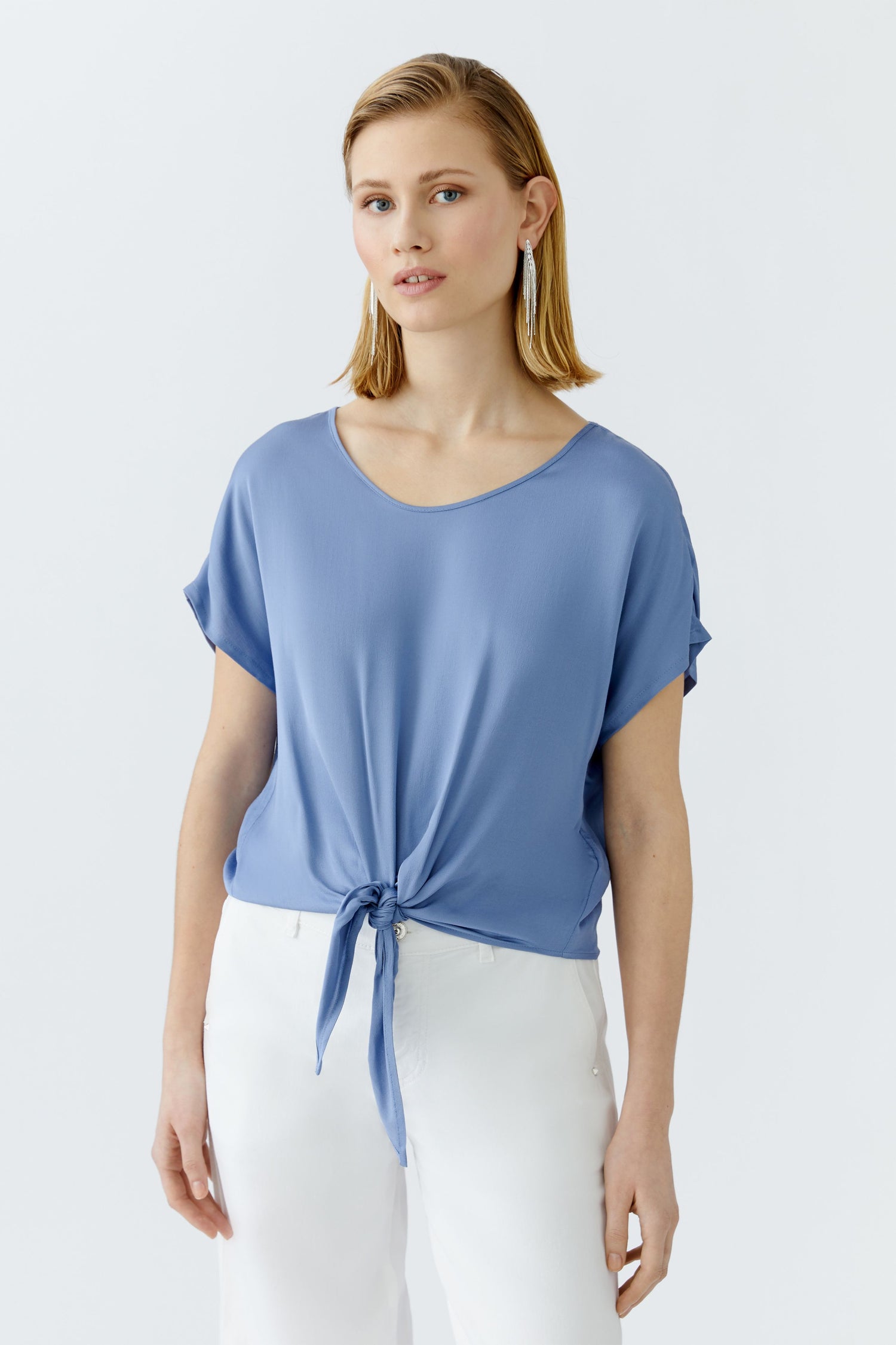 Oui- Ocean Blue Tie Blouse