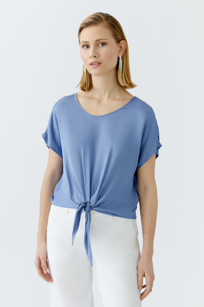 Oui- Ocean Blue Tie Blouse