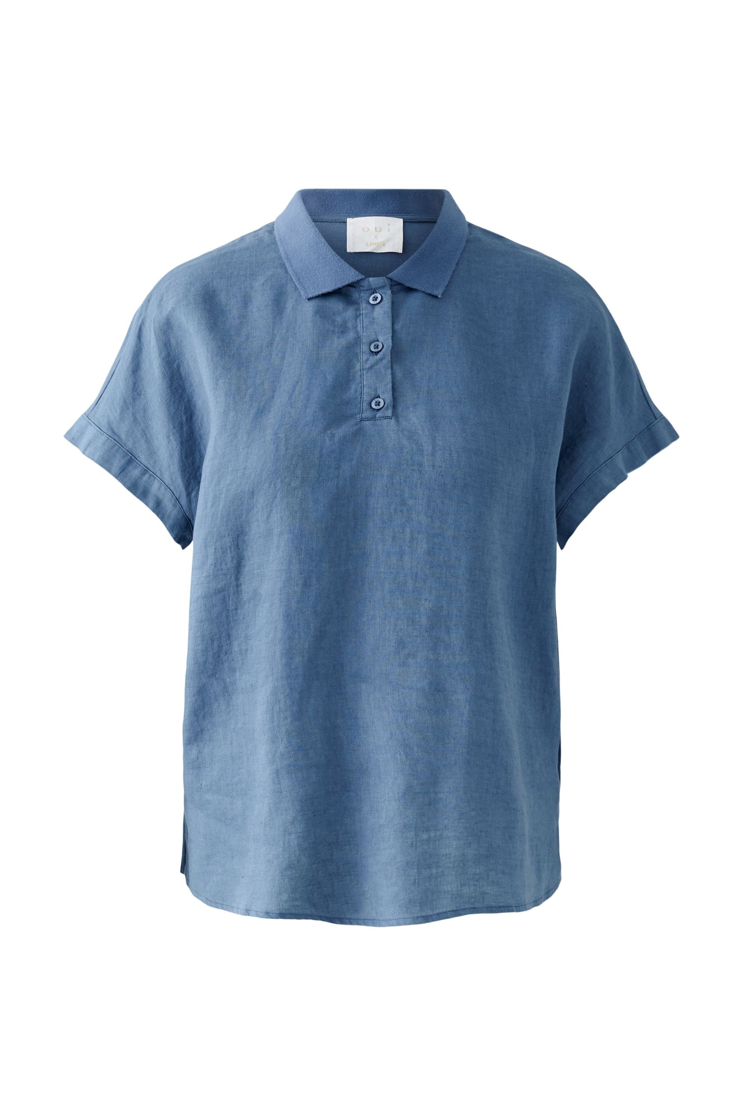 Oui - Vintage Indigo Linen Polo Blouse