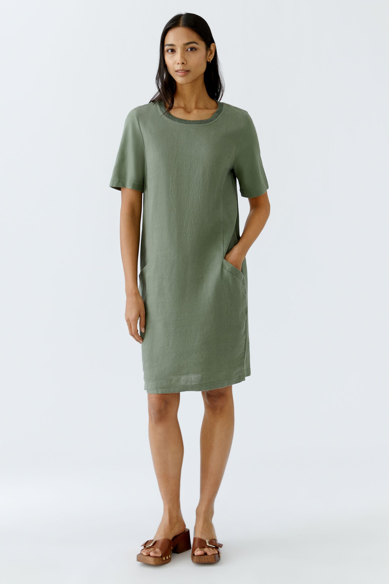oui linen dress Maxi linen dress with jersey patch