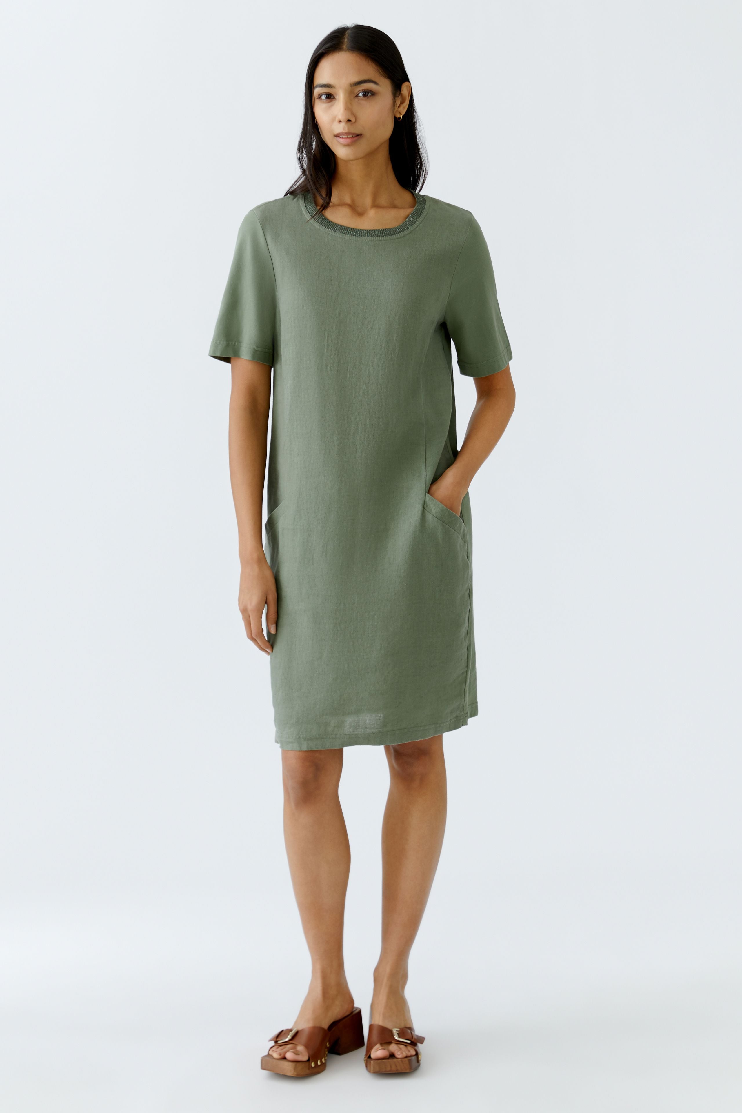 Oui - Olive Linen Dress