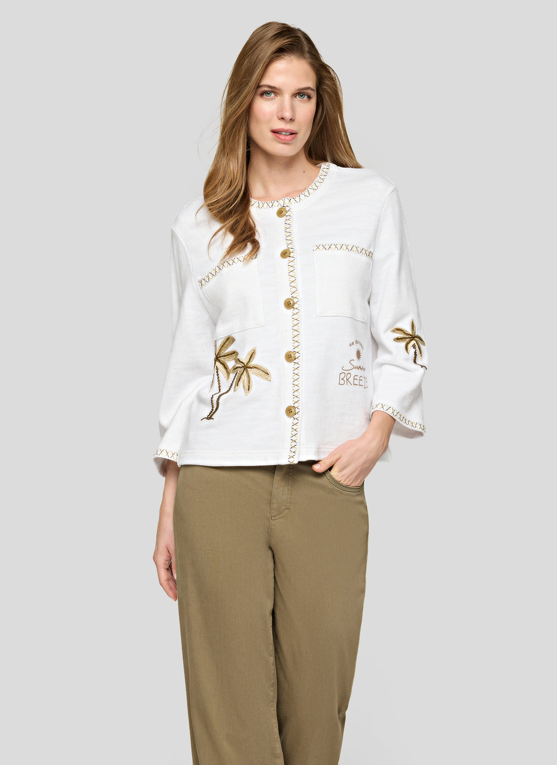 RABE - Palm Printed White Cotton Jacket