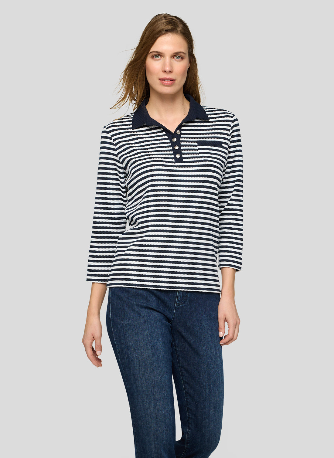 Rabe- Navy and White Texture Polo