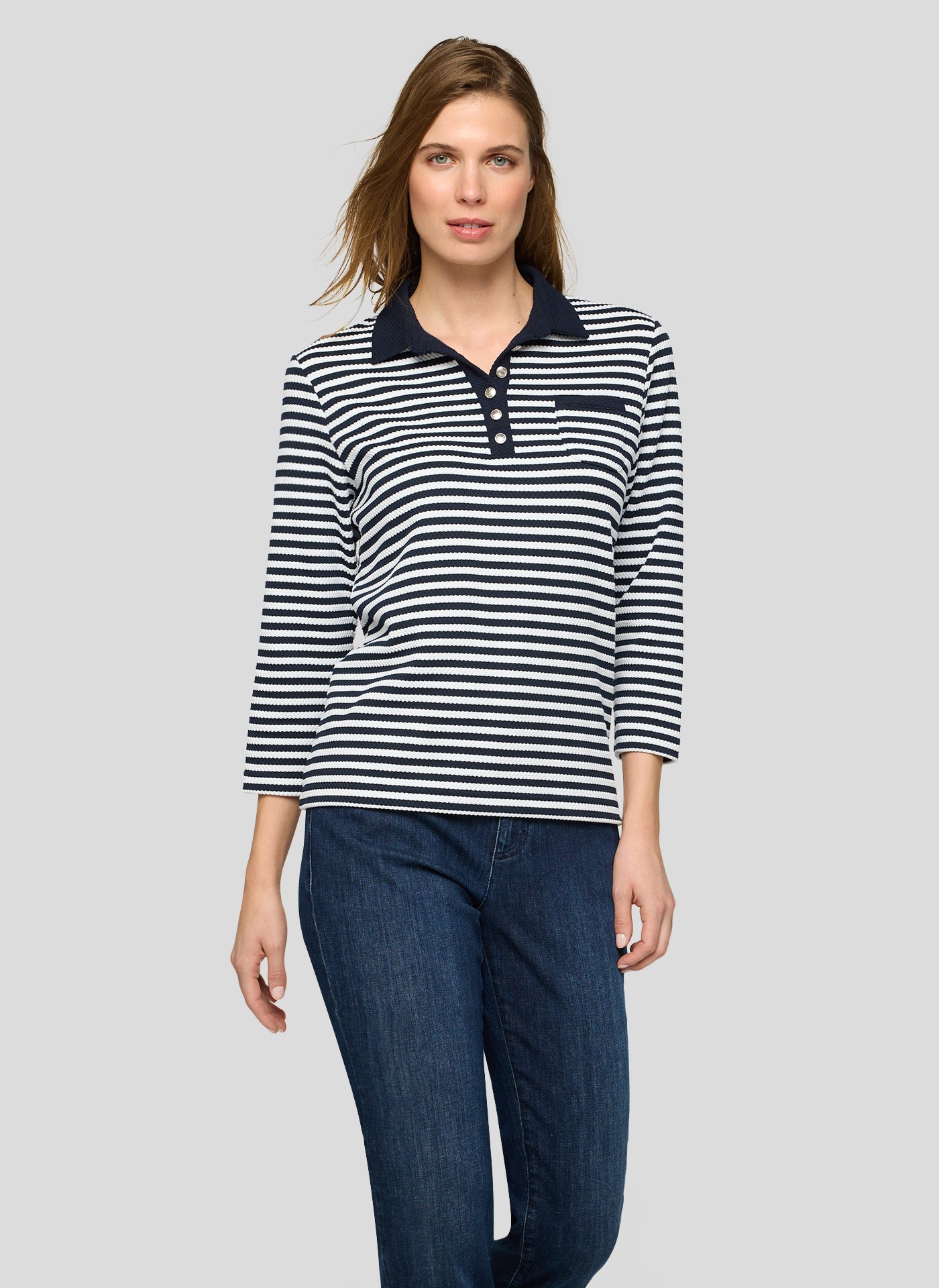 Rabe- Navy and White Texture Polo
