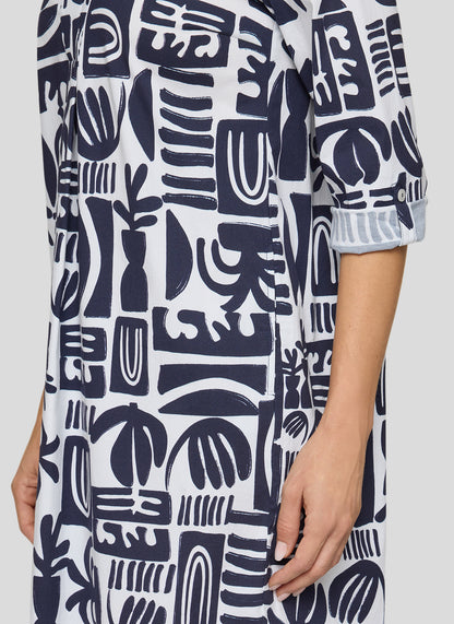 RABE - Navy and White Printed 3/4 Sleeve Dress