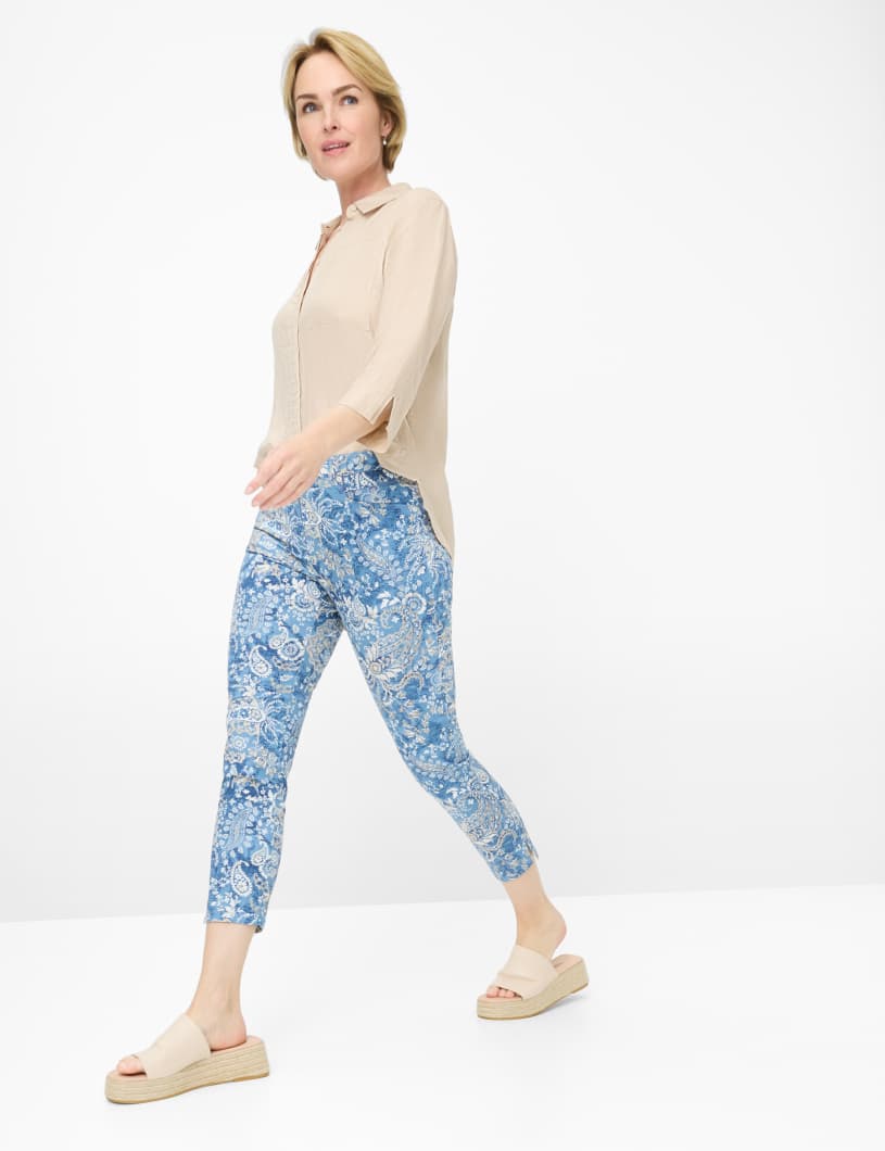 Brax Raphaela Pamina 6/8 Length- Blue and Beige Print