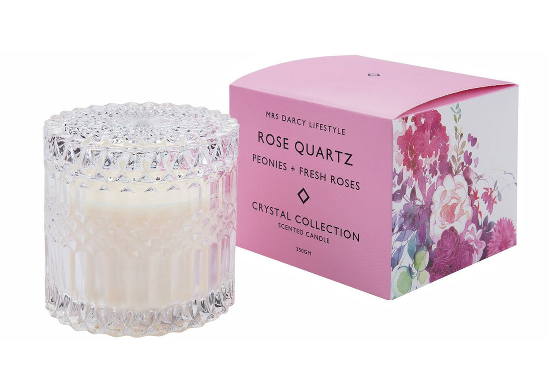 Mrs Darcy Rose Quartz Candle - Peonies and Fresh Roses
