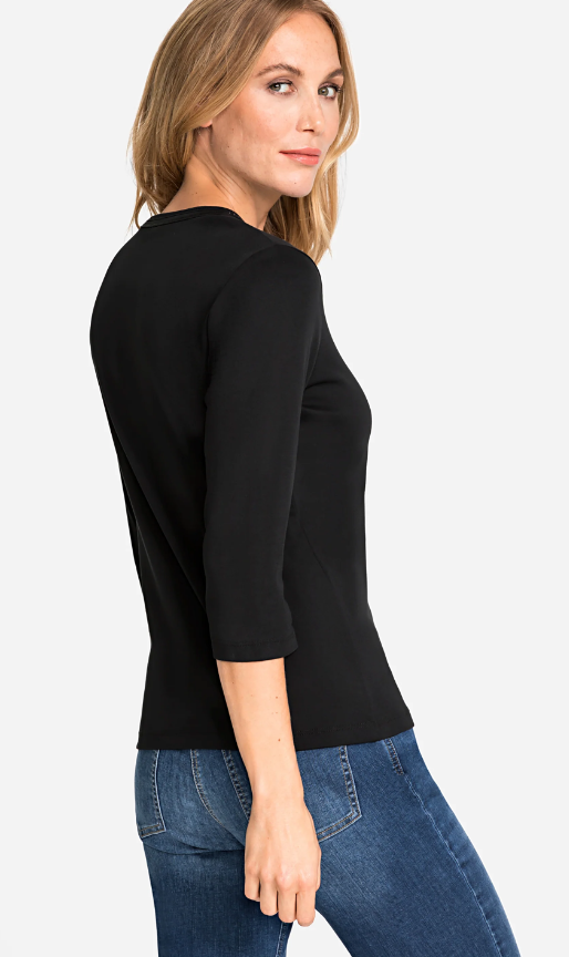 Olsen Rhinestone 3/4 Sleeve Top - Black