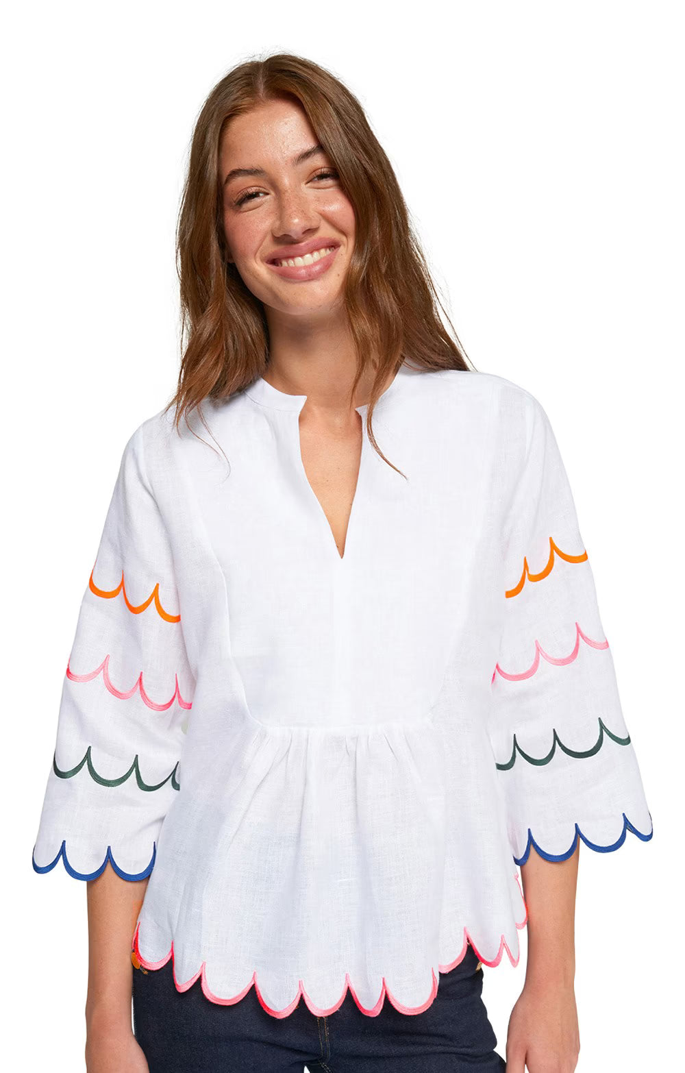 Vilagallo Val White Embroidered Linen Top