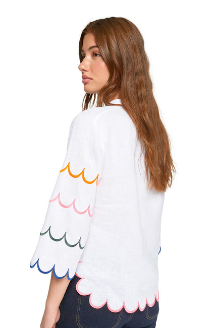 Vilagallo Val White Embroidered Linen Top