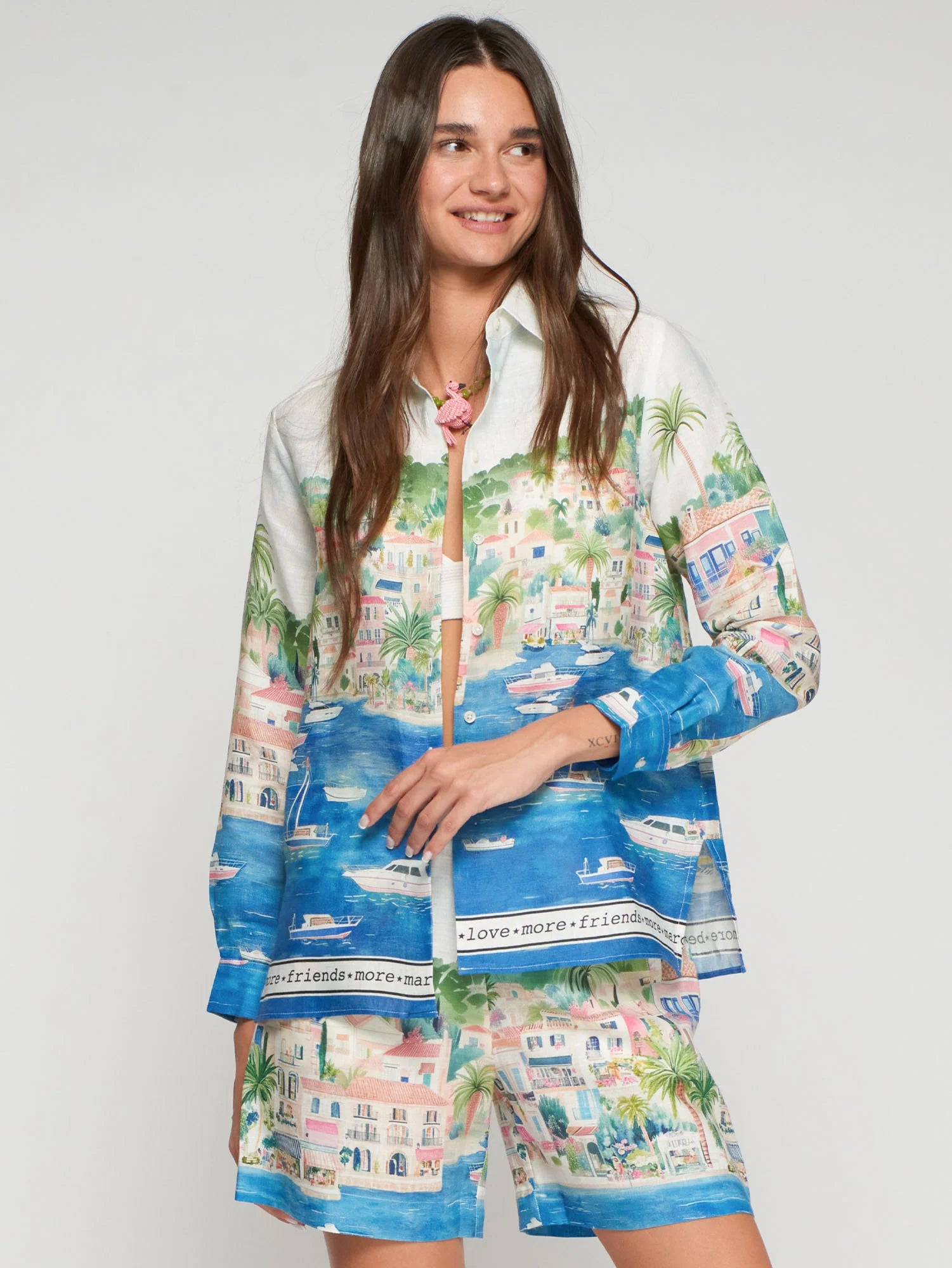 Vilagallo Tea Puerto Linen Print Shirt