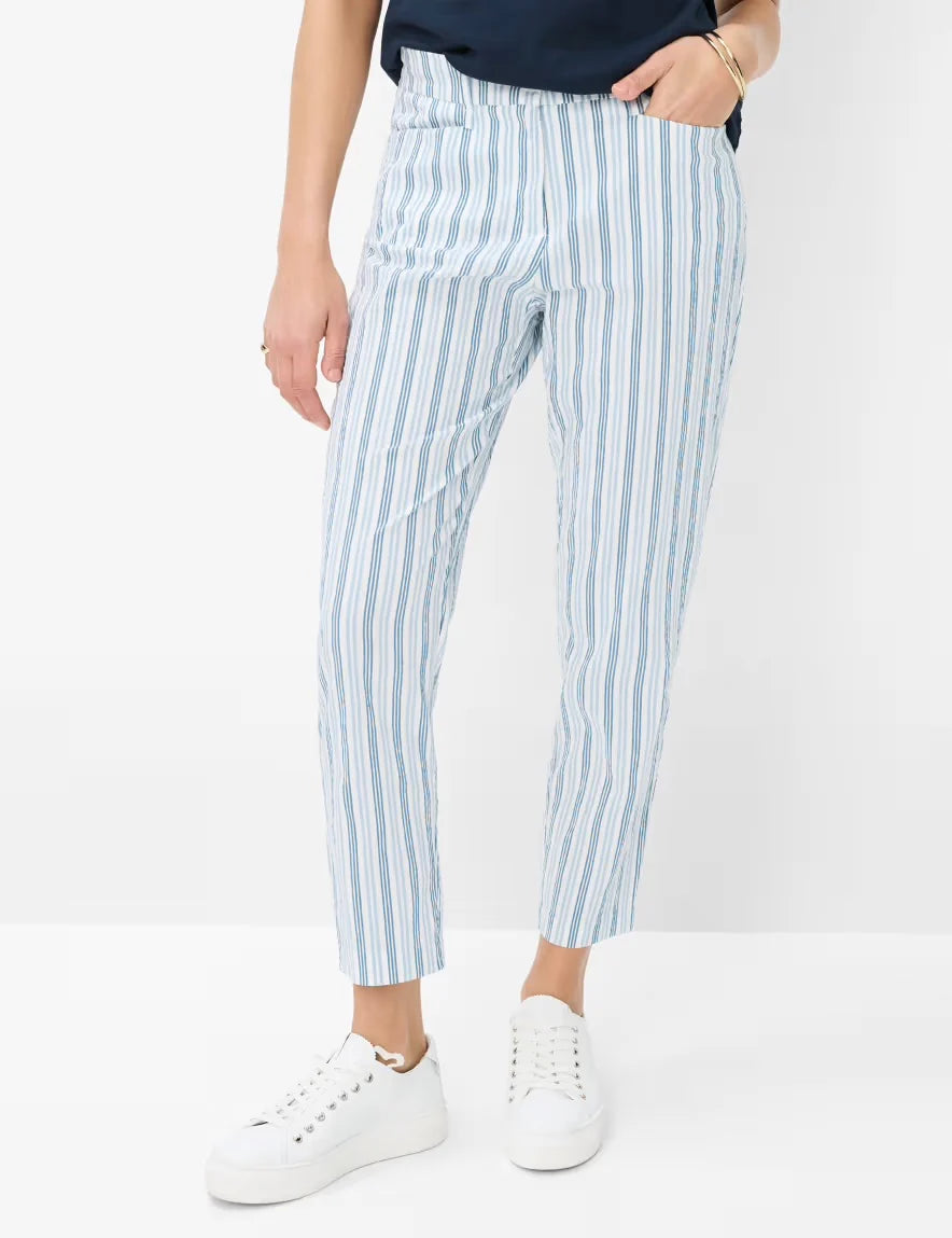 Brax  -Mara Dark Blue, light Blue and White Stripe 7/8 Pants