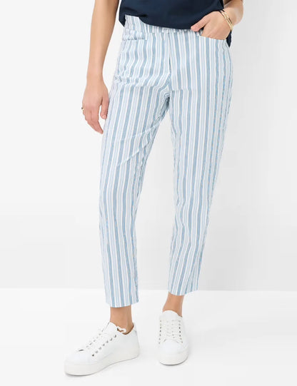 Brax  -Mara Dark Blue, light Blue and White Stripe 7/8 Pants