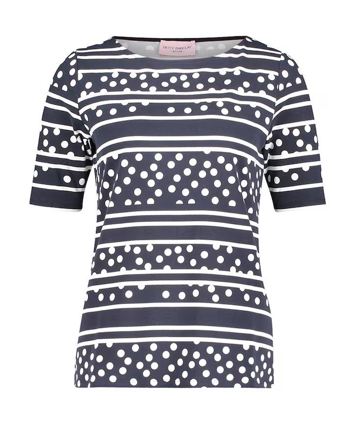 Betty Barclay - Navy and White Stripe and Polka Dot T-Shirt
