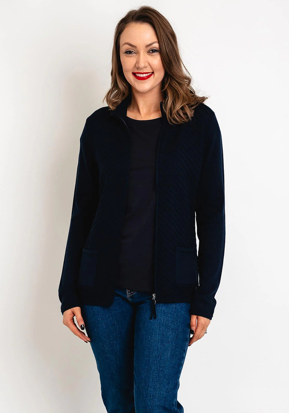 Olsen - Navy Knit Zip Jacket
