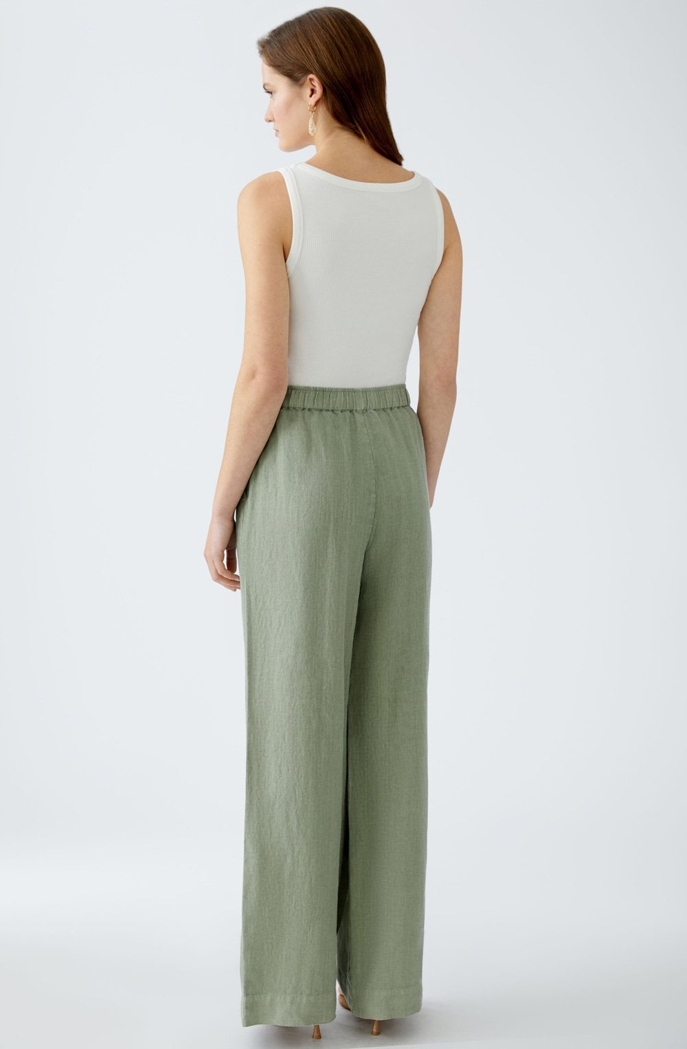 Oui - Olive Wide Leg Linen Pant