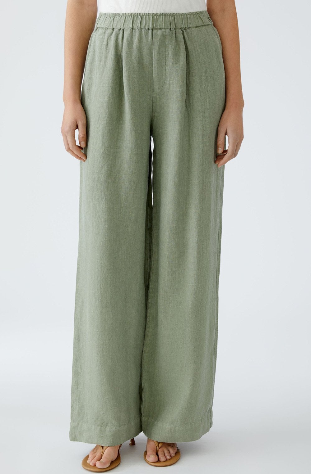 Oui - Olive Wide Leg Linen Pant