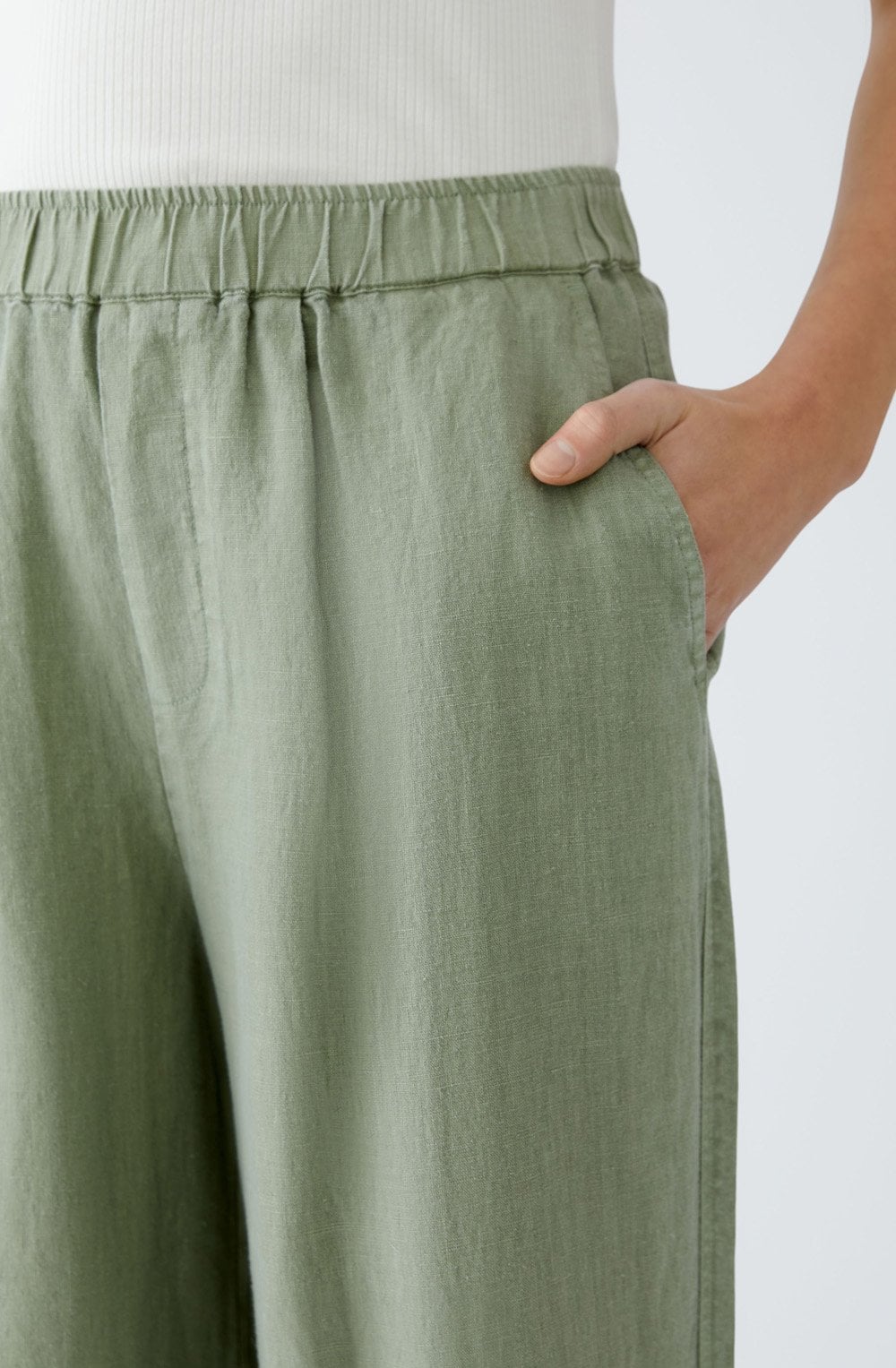 Oui - Olive Wide Leg Linen Pant