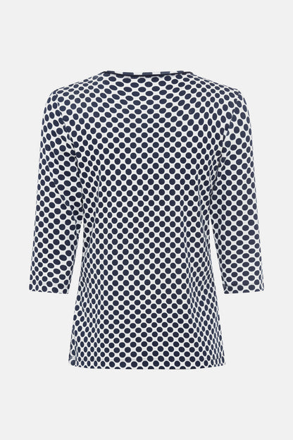 Olsen- 3/4 Spot Cotton T-shirt -navy and white