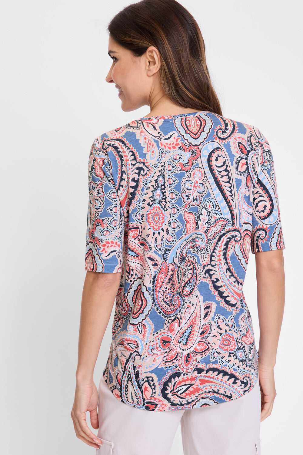 Olsen-Blue and Coral Paisley T-Shirt