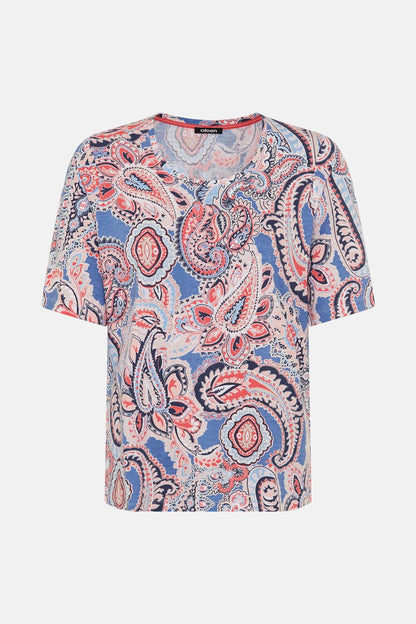 Olsen-Blue and Coral Paisley T-Shirt