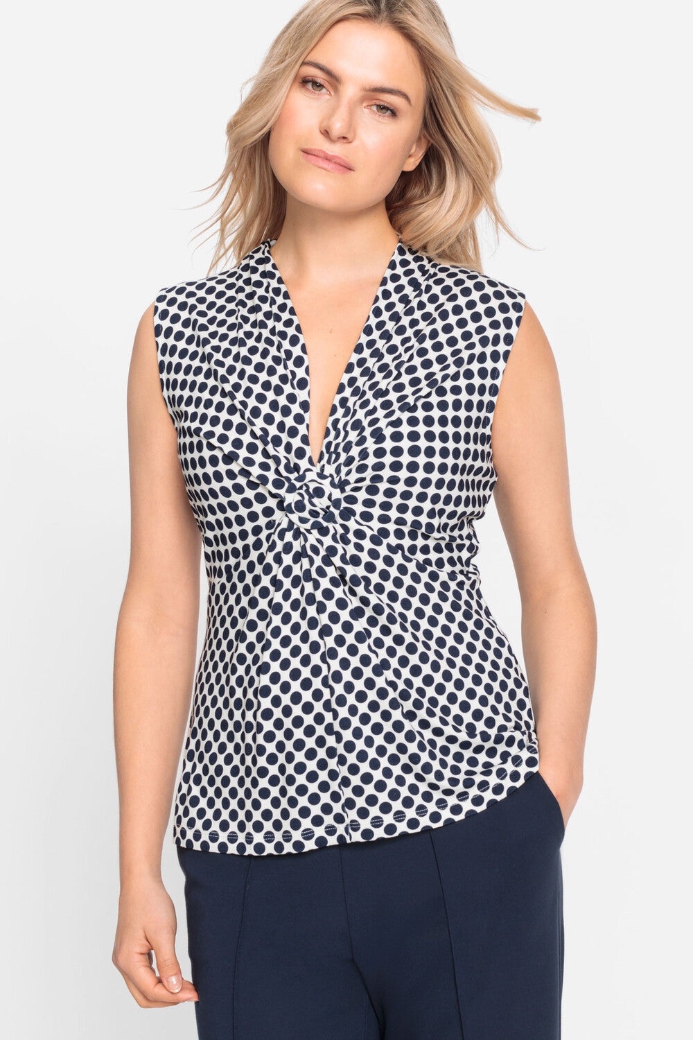 Olsen - Spot Sleeveless Top - Navy and white