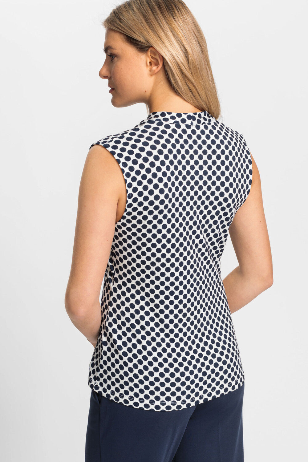 Olsen - Spot Sleeveless Top - Navy and white