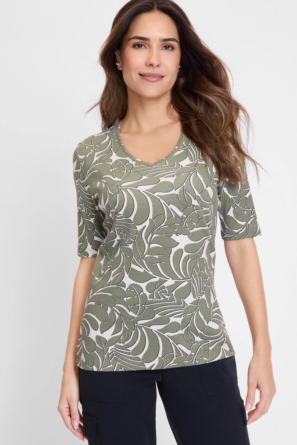 Olsen-  Olive and White T-shirt
