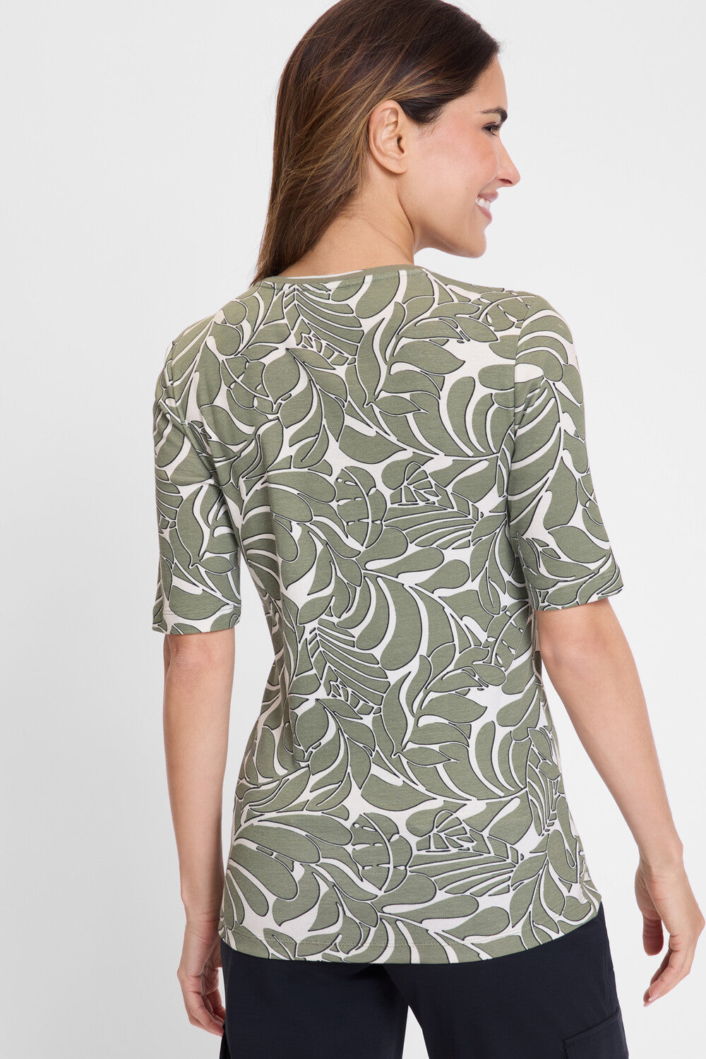Olsen-  Olive and White T-shirt
