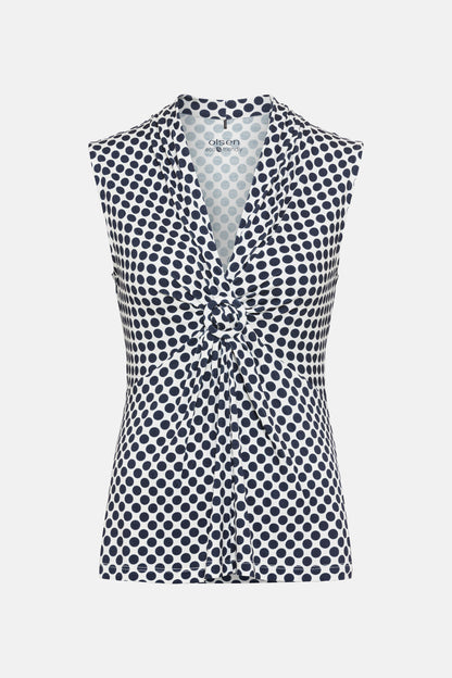 Olsen - Spot Sleeveless Top - Navy and white