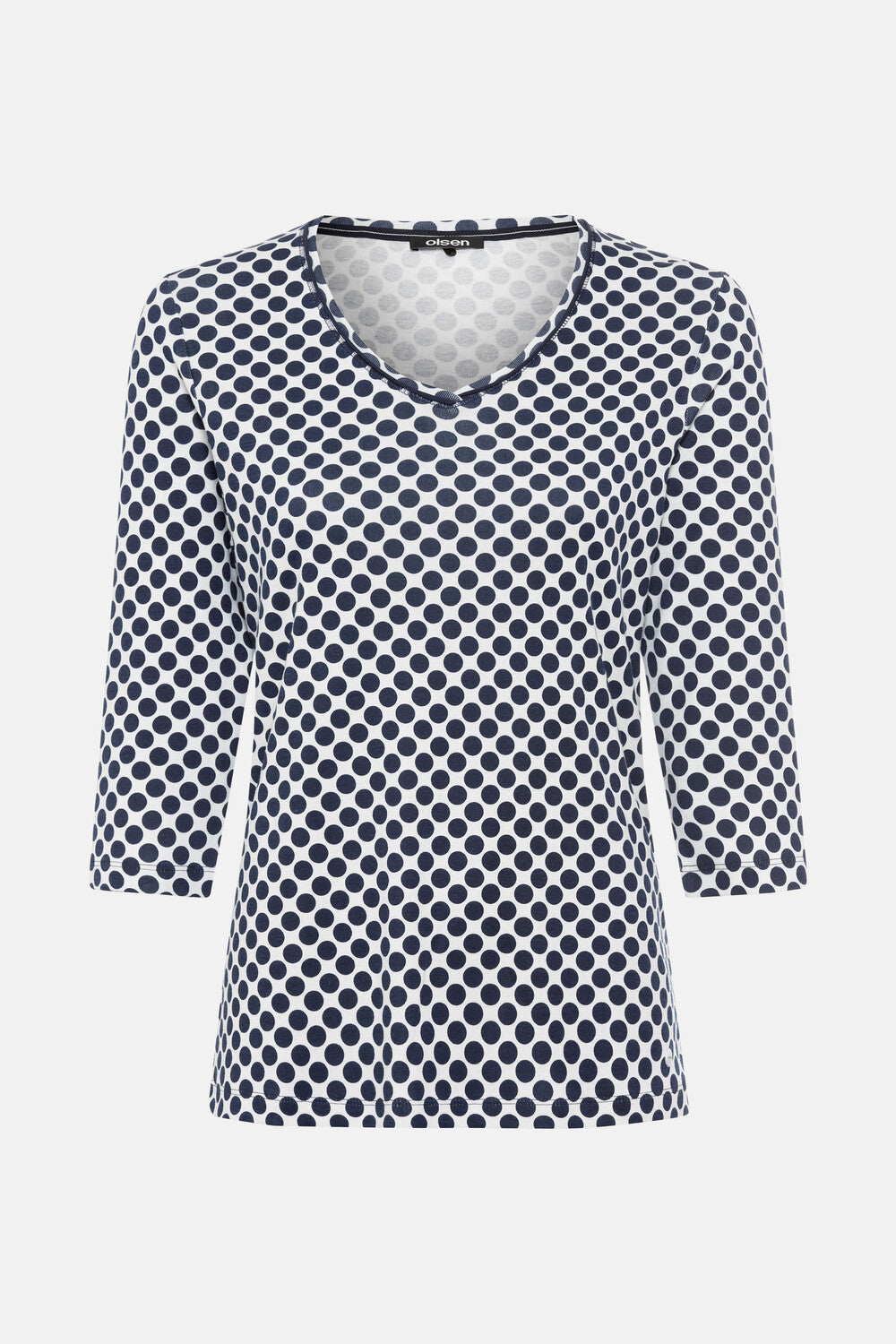 Olsen- 3/4 Spot Cotton T-shirt -navy and white